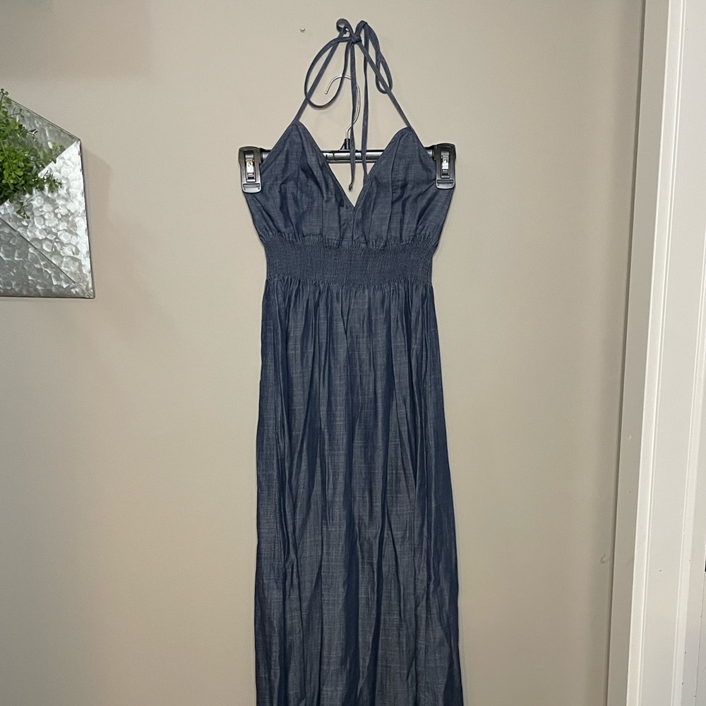 New York & Company Blue Halter Maxi Dress